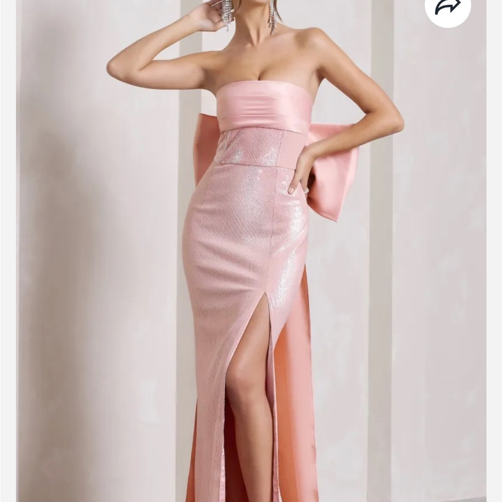 Club L London Blush Strapless Bow Gown – Palm Beach Wedding / Palm Royale Vibe